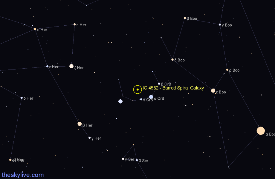 Finder chart IC 4582 - Barred Spiral Galaxy in Corona Borealis star