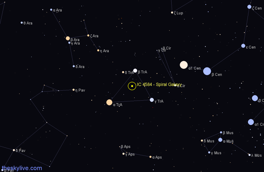 Finder chart IC 4584 - Spiral Galaxy in Triangulum Australe star