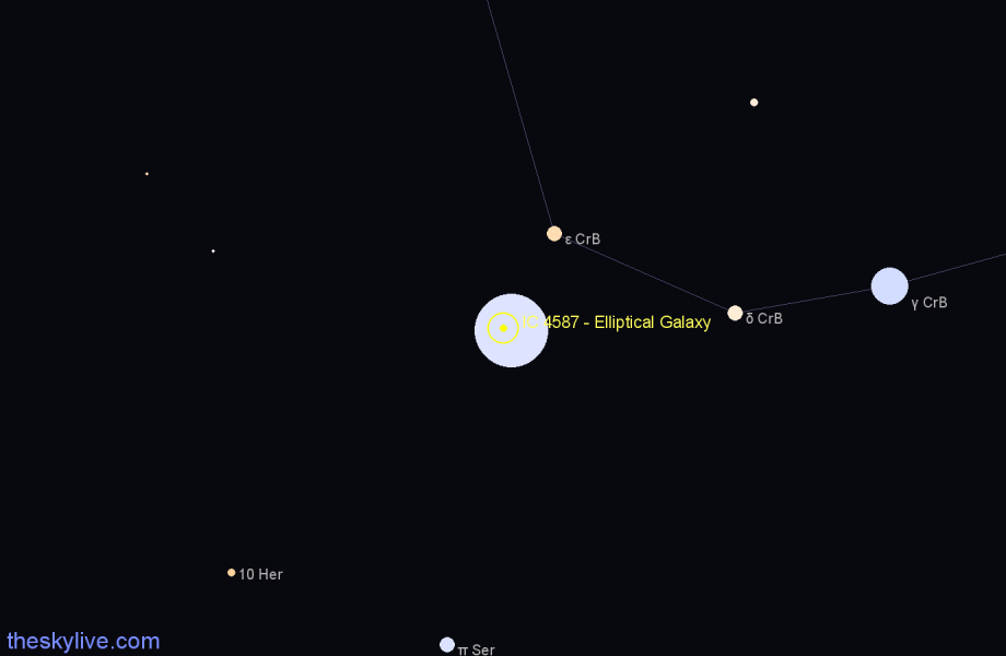 Finder chart IC 4587 - Elliptical Galaxy in Corona Borealis star