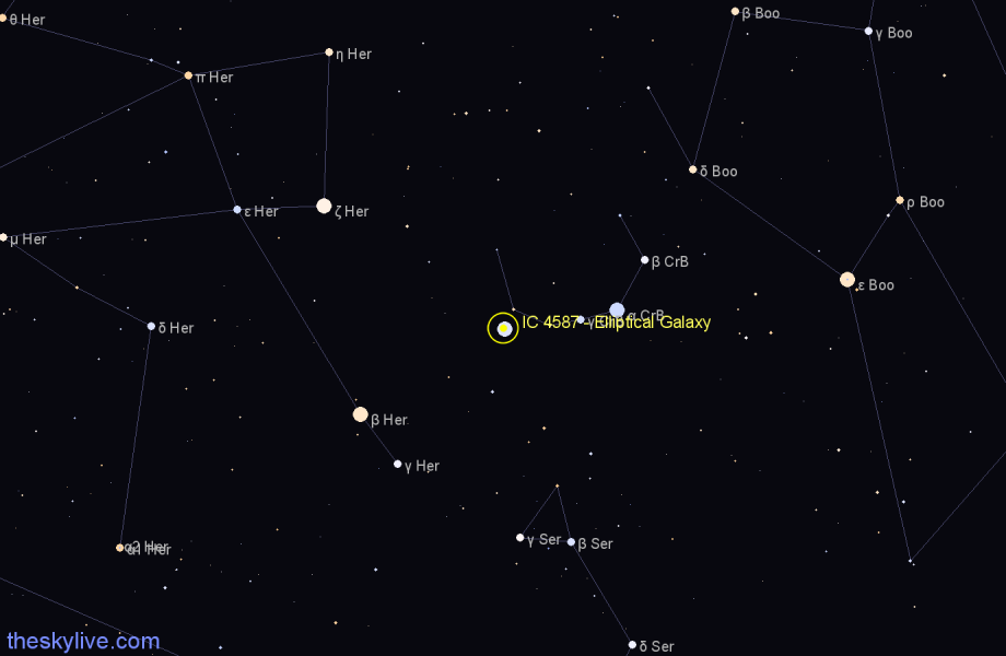 Finder chart IC 4587 - Elliptical Galaxy in Corona Borealis star