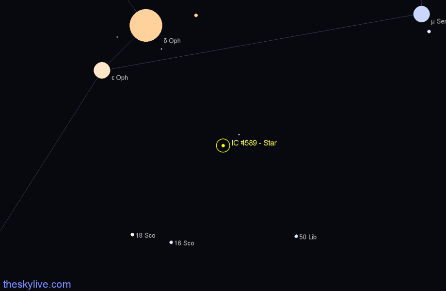 Finder chart IC 4589 - Star in Ophiuchus star