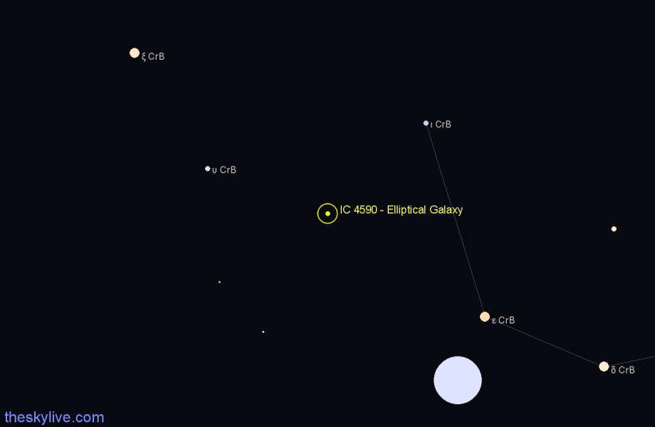 Finder chart IC 4590 - Elliptical Galaxy in Corona Borealis star