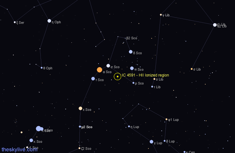 Finder chart IC 4591 - HII Ionized region in Scorpius star