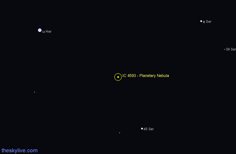 Finder chart IC 4593 - Planetary Nebula in Hercules star