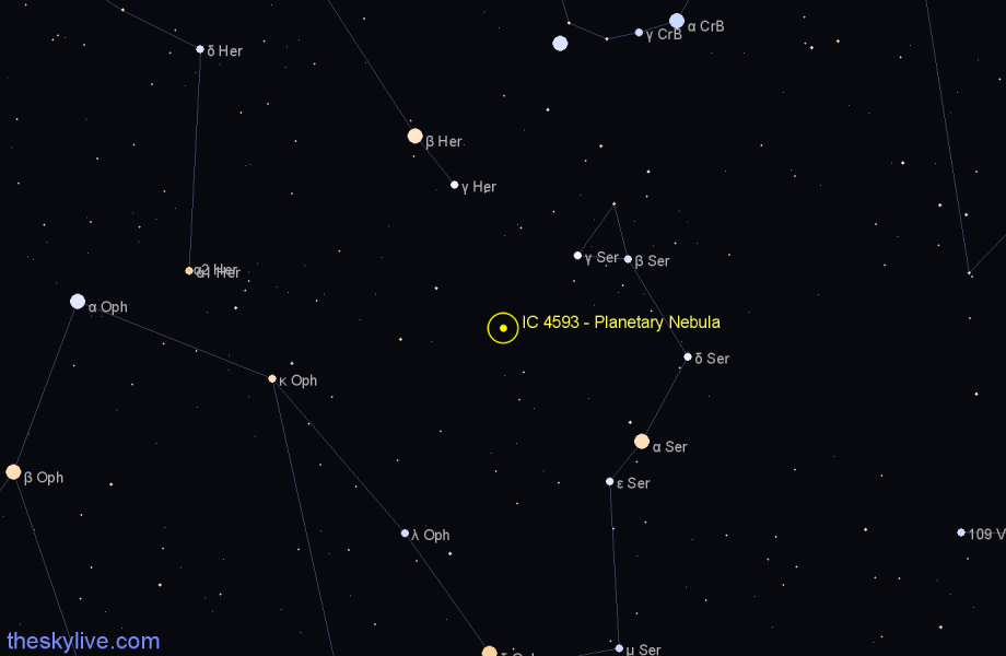 Finder chart IC 4593 - Planetary Nebula in Hercules star