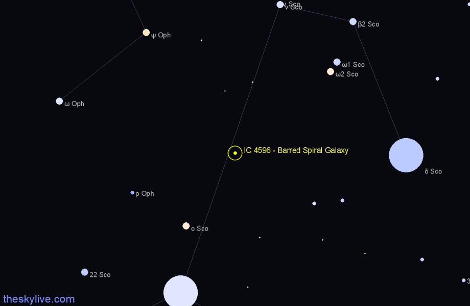 Finder chart IC 4596 - Barred Spiral Galaxy in Scorpius star