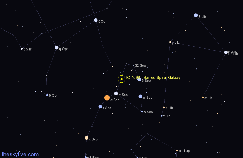 Finder chart IC 4596 - Barred Spiral Galaxy in Scorpius star