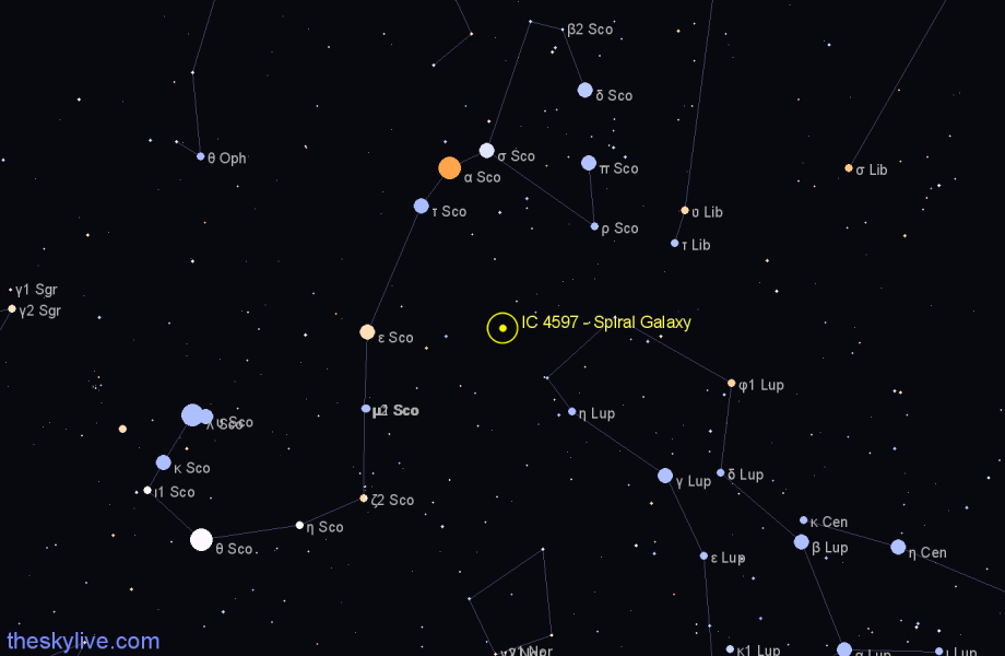 Finder chart IC 4597 - Spiral Galaxy in Scorpius star