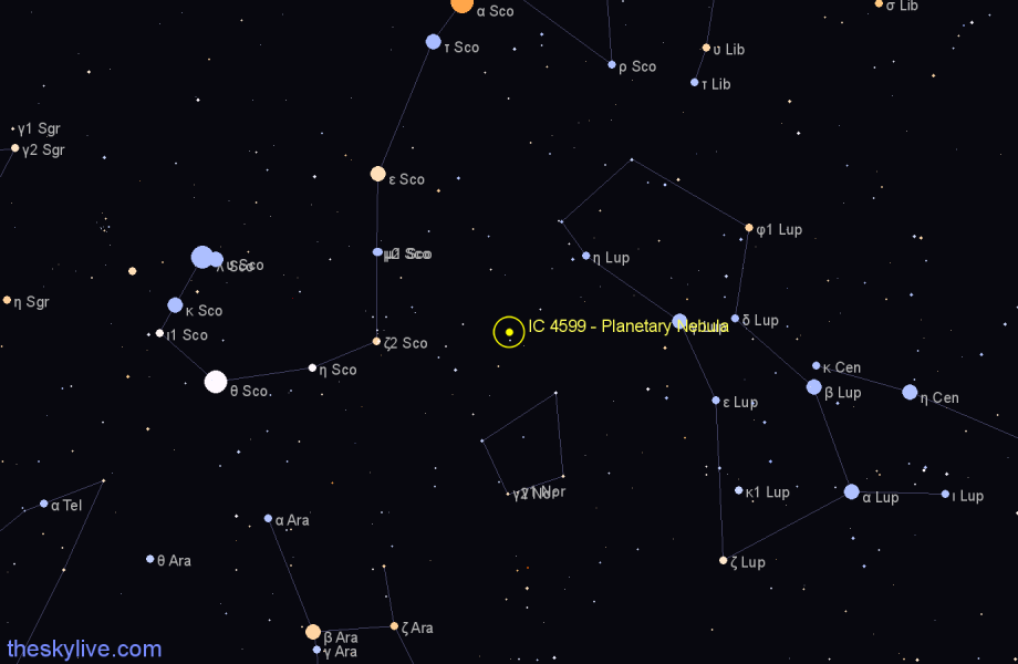 Finder chart IC 4599 - Planetary Nebula in Scorpius star