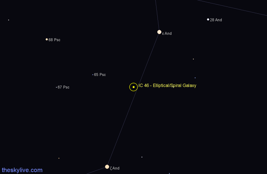 Finder chart IC 46 - Elliptical/Spiral Galaxy in Andromeda star