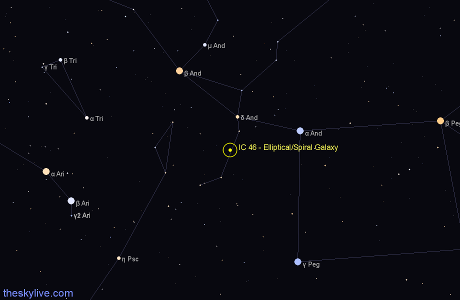 Finder chart IC 46 - Elliptical/Spiral Galaxy in Andromeda star