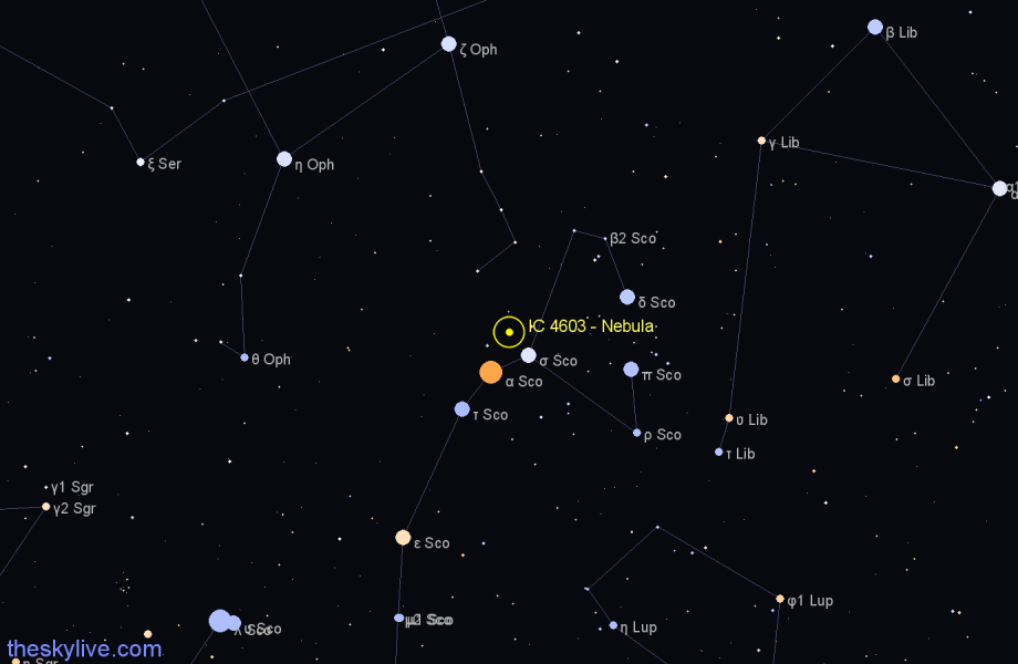 Finder chart IC 4603 - Nebula in Ophiuchus star
