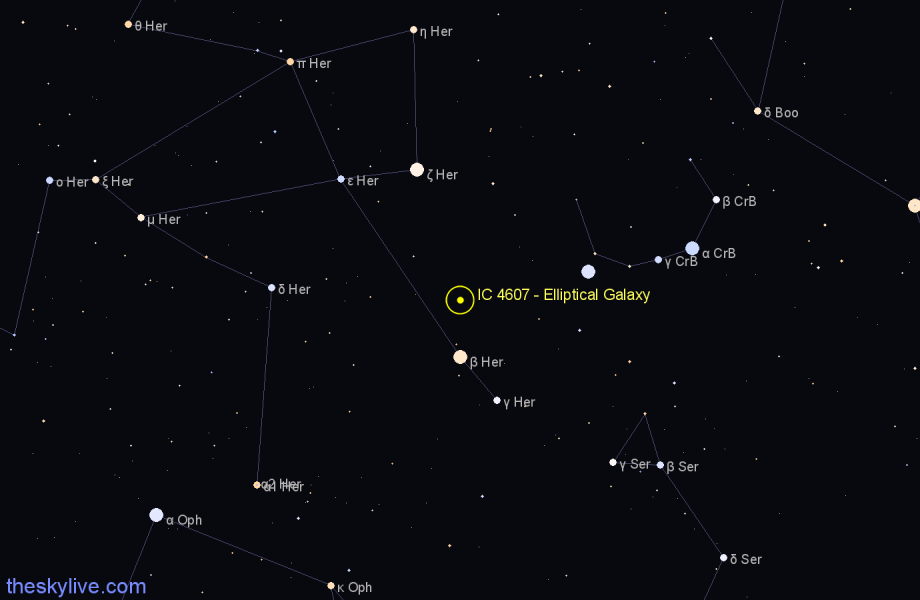Finder chart IC 4607 - Elliptical Galaxy in Hercules star