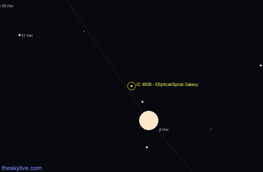 Finder chart IC 4609 - Elliptical/Spiral Galaxy in Hercules star