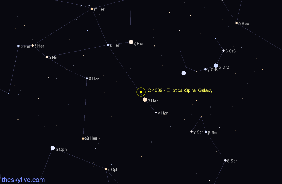Finder chart IC 4609 - Elliptical/Spiral Galaxy in Hercules star