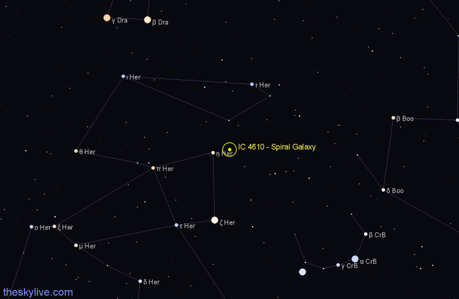 Finder chart IC 4610 - Spiral Galaxy in Hercules star