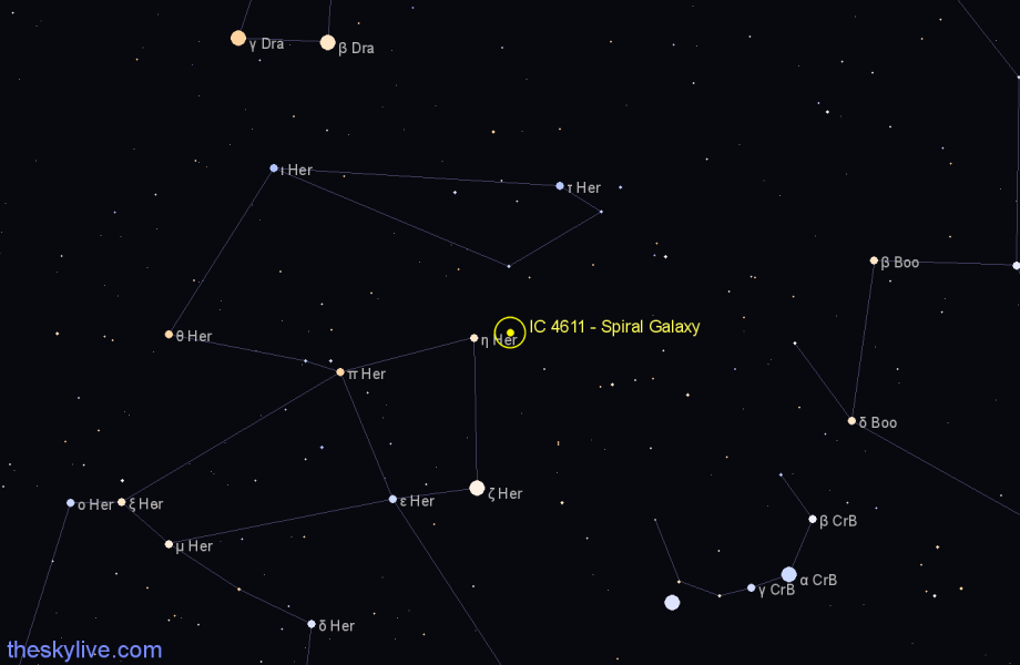 Finder chart IC 4611 - Spiral Galaxy in Hercules star