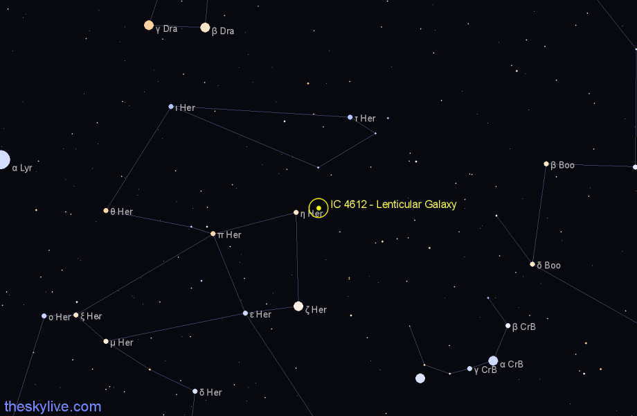 Finder chart IC 4612 - Lenticular Galaxy in Hercules star