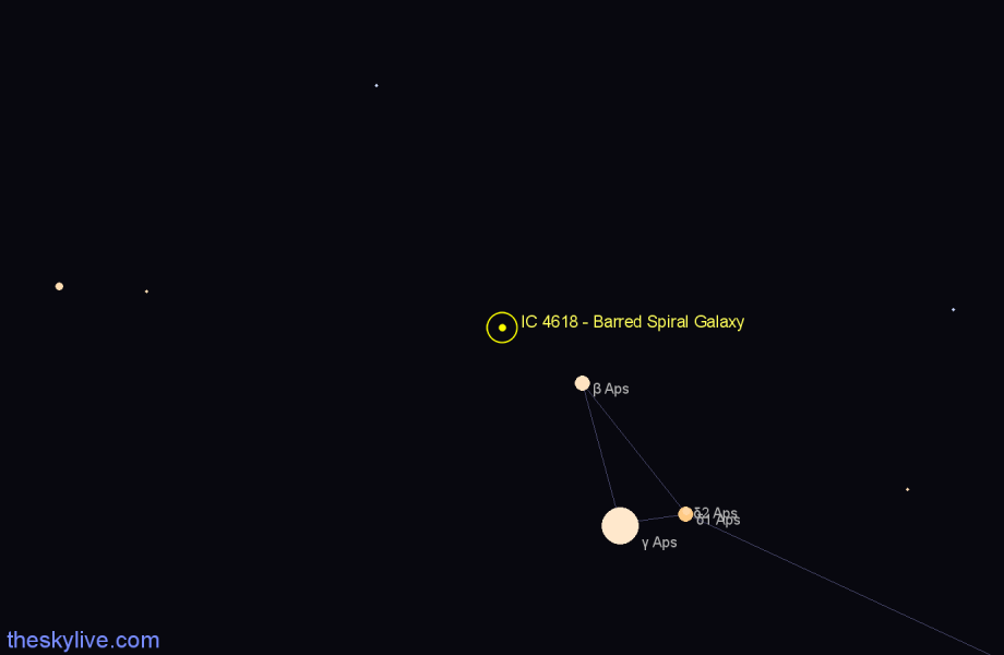 Finder chart IC 4618 - Barred Spiral Galaxy in Apus star