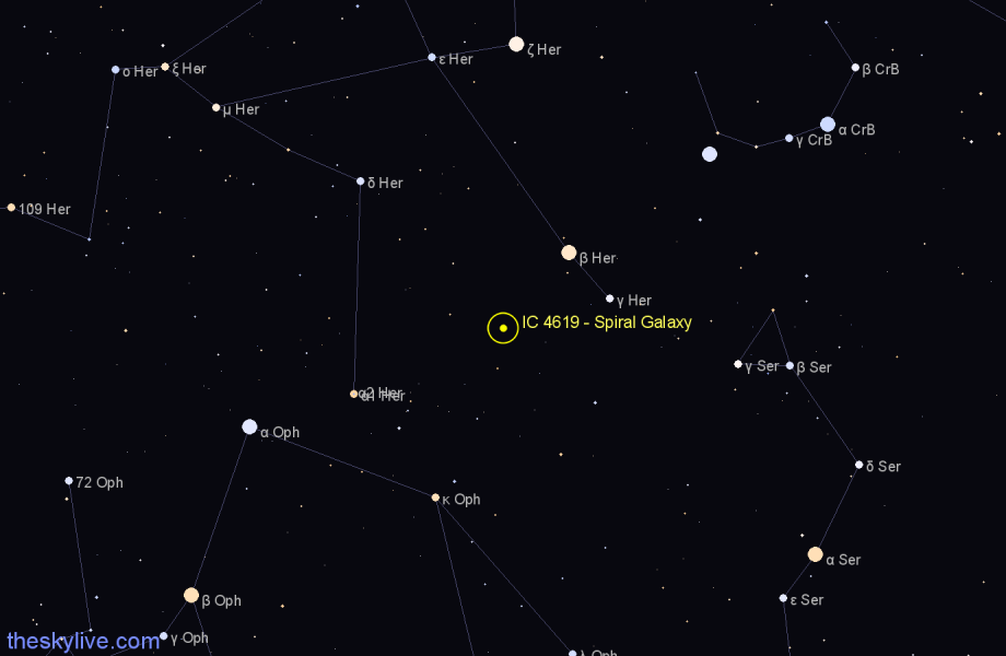 Finder chart IC 4619 - Spiral Galaxy in Hercules star