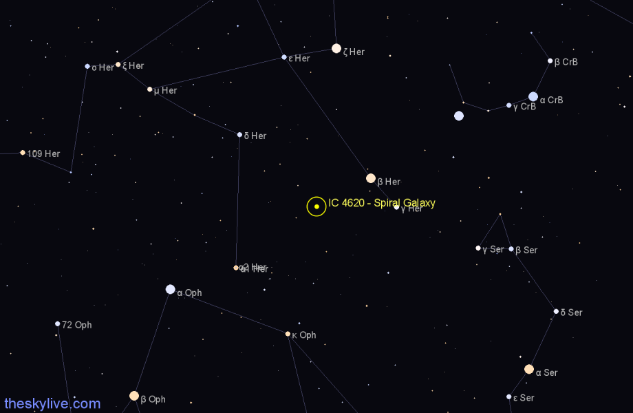 Finder chart IC 4620 - Spiral Galaxy in Hercules star