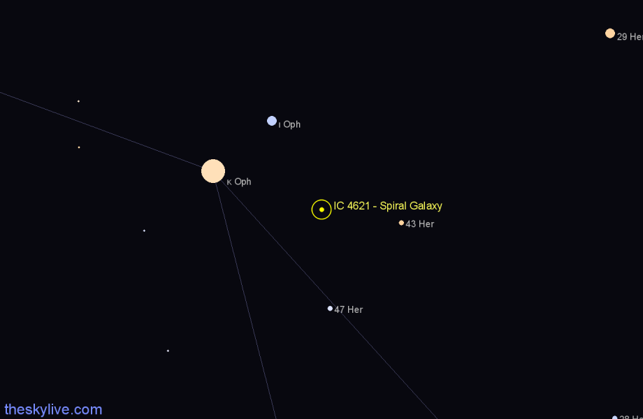 Finder chart IC 4621 - Spiral Galaxy in Ophiuchus star