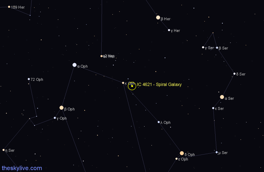 Finder chart IC 4621 - Spiral Galaxy in Ophiuchus star