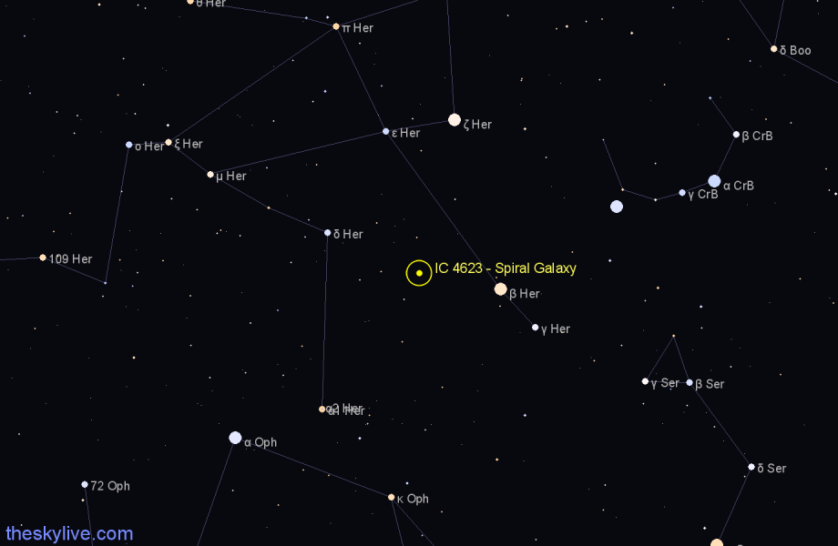 Finder chart IC 4623 - Spiral Galaxy in Hercules star