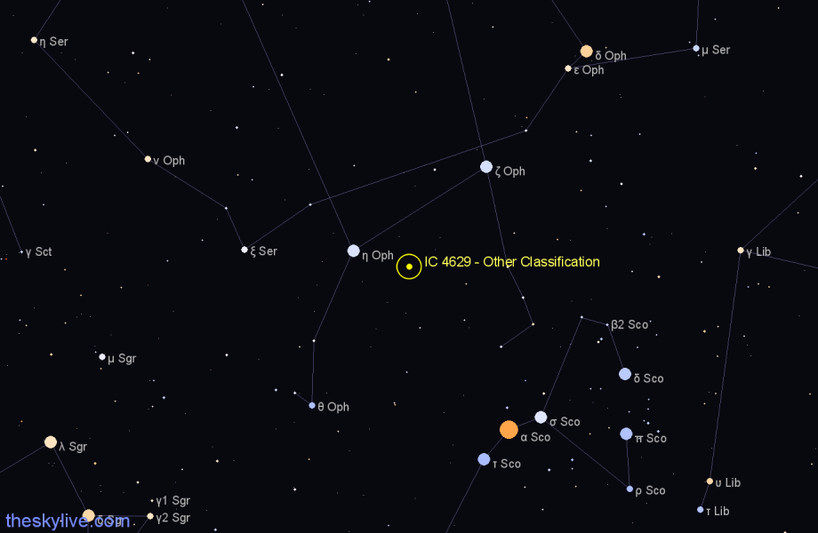 Finder chart IC 4629 - Other Classification in Ophiuchus star