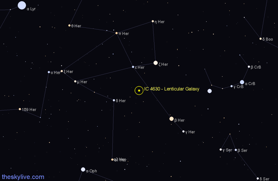 Finder chart IC 4630 - Lenticular Galaxy in Hercules star