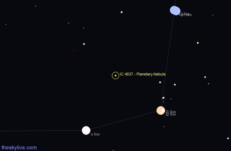Finder chart IC 4637 - Planetary Nebula in Scorpius star