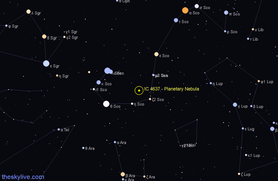 Finder chart IC 4637 - Planetary Nebula in Scorpius star