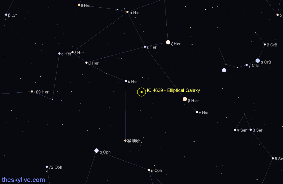 Finder chart IC 4639 - Elliptical Galaxy in Hercules star