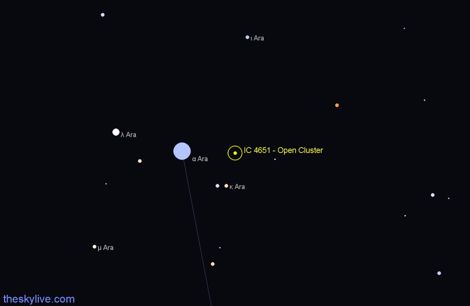 Finder chart IC 4651 - Open Cluster in Ara star