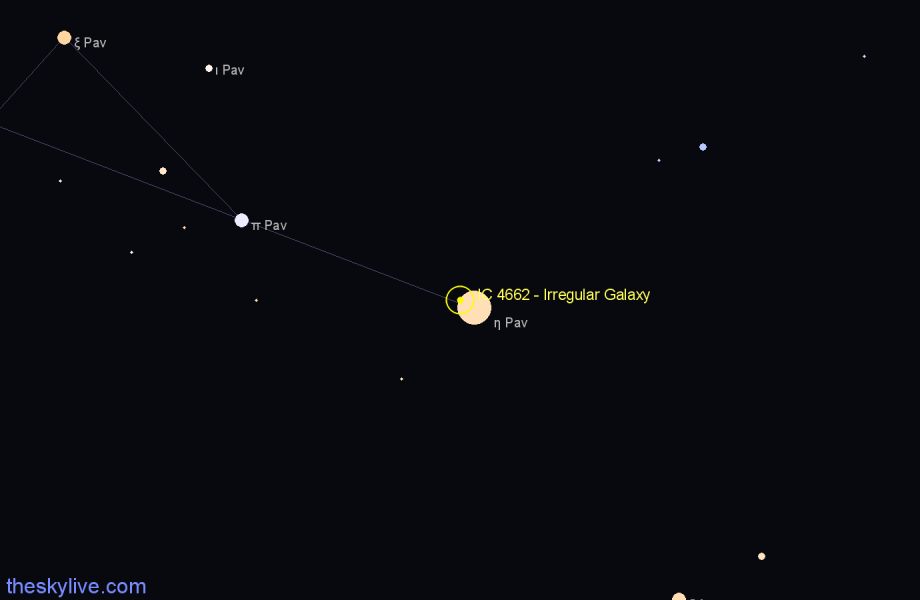 Finder chart IC 4662 - Irregular Galaxy in Pavo star