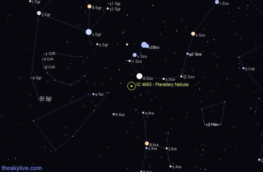 Finder chart IC 4663 - Planetary Nebula in Scorpius star