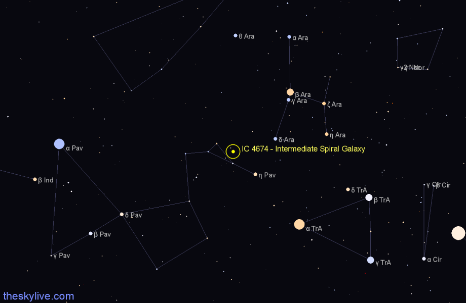 Finder chart IC 4674 - Intermediate Spiral Galaxy in Pavo star