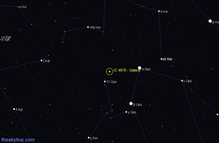 Finder chart IC 4676 - Galaxy in Ophiuchus star