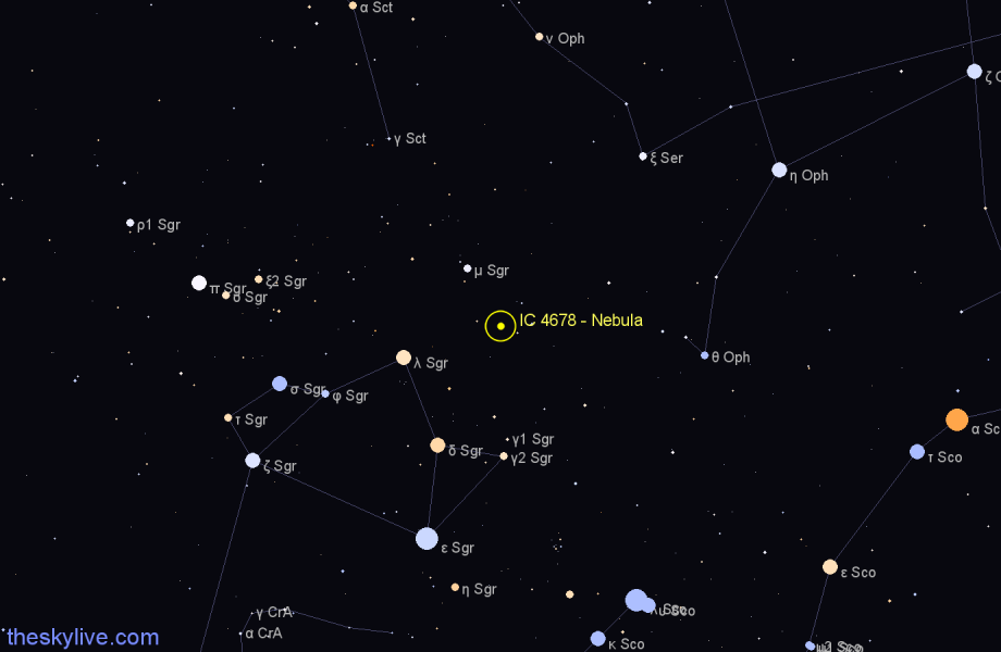 Finder chart IC 4678 - Nebula in Sagittarius star