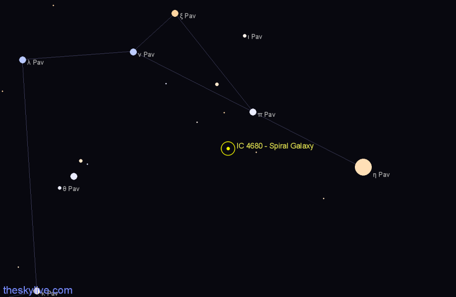 Finder chart IC 4680 - Spiral Galaxy in Pavo star