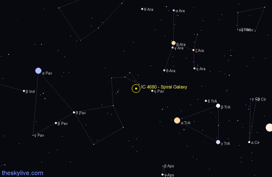 Finder chart IC 4680 - Spiral Galaxy in Pavo star