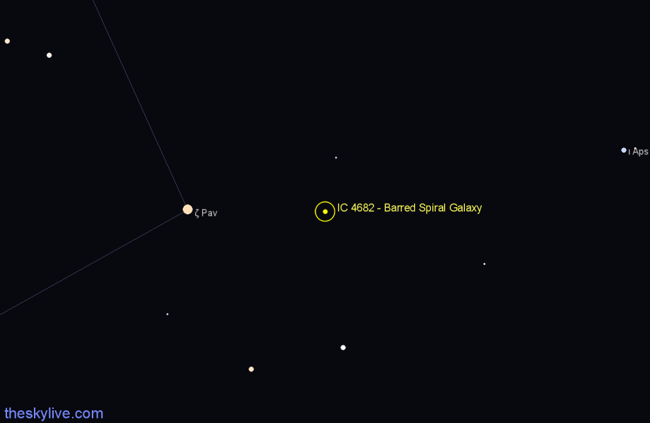 Finder chart IC 4682 - Barred Spiral Galaxy in Pavo star