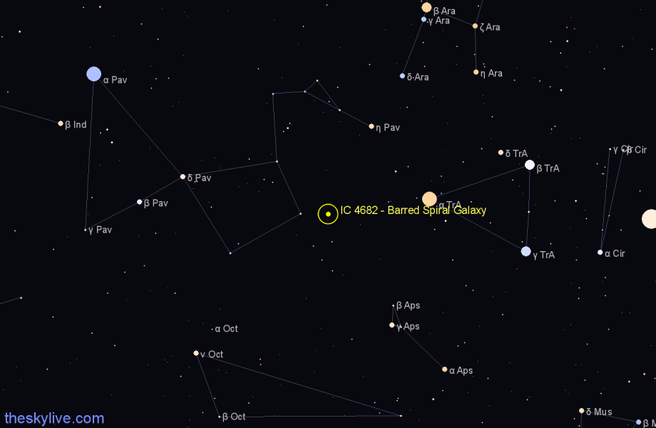 Finder chart IC 4682 - Barred Spiral Galaxy in Pavo star