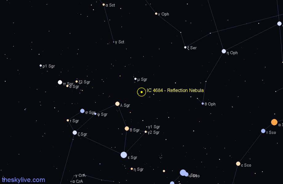Finder chart IC 4684 - Reflection Nebula in Sagittarius star