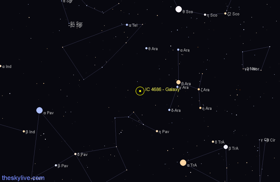 Finder chart IC 4686 - Galaxy in Pavo star