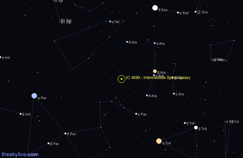 Finder chart IC 4689 - Intermediate Spiral Galaxy in Pavo star