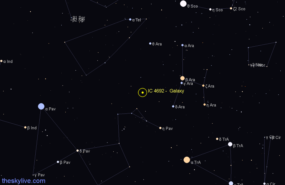 Finder chart IC 4692 -  Galaxy in Pavo star