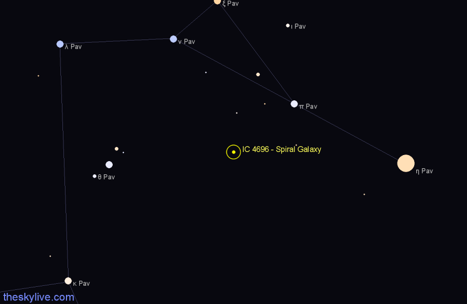 Finder chart IC 4696 - Spiral Galaxy in Pavo star