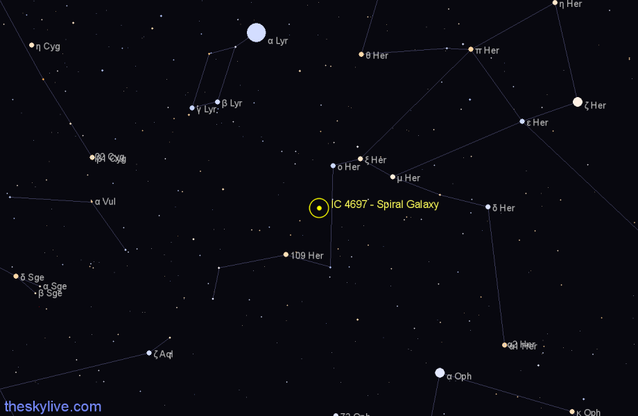 Finder chart IC 4697 - Spiral Galaxy in Hercules star