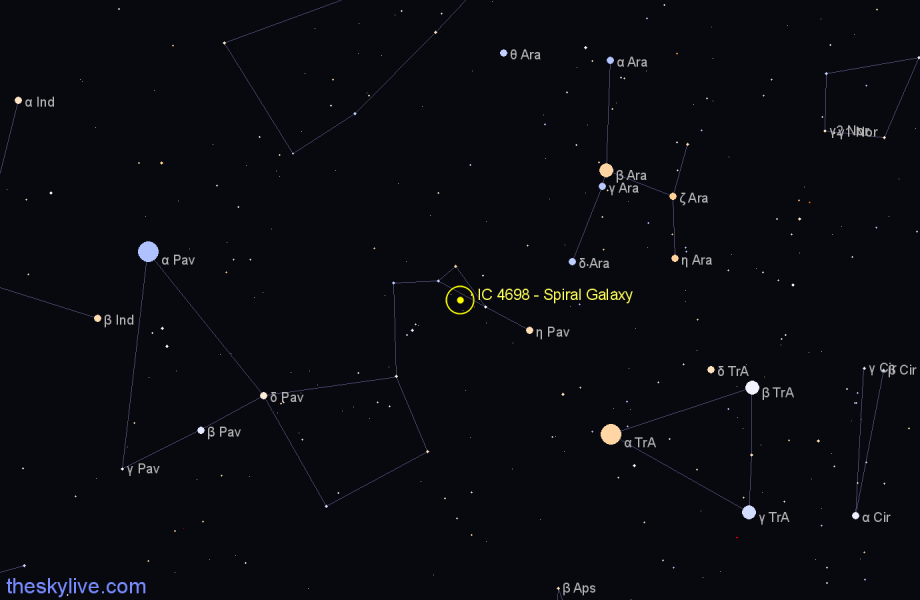 Finder chart IC 4698 - Spiral Galaxy in Pavo star